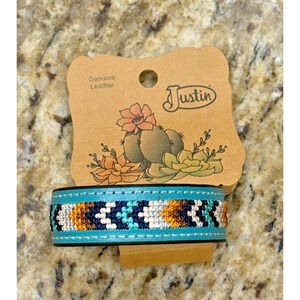 Justin Genuine Leather Adjustable Bracelet Western Turquoise Aztec BEAUTIFUL